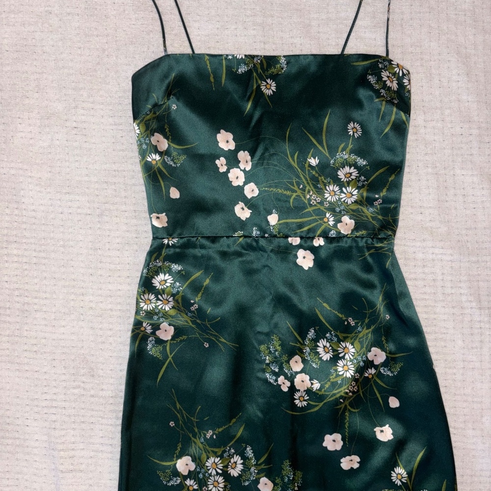 Reformation Frankie Silk Dress, Green, Size 2 - Picture 4 of 5